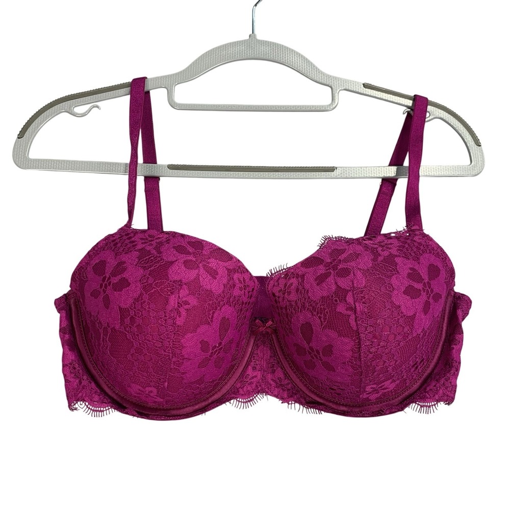 Victoria's Secret Dream Angels Lace Bra 34DD Magenta Demi Underwire